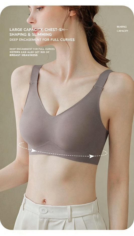 Jelly-like bra for women, seamless, wire-free, plus size, push-up, lift, supports side breast tissue, prevents sagging.