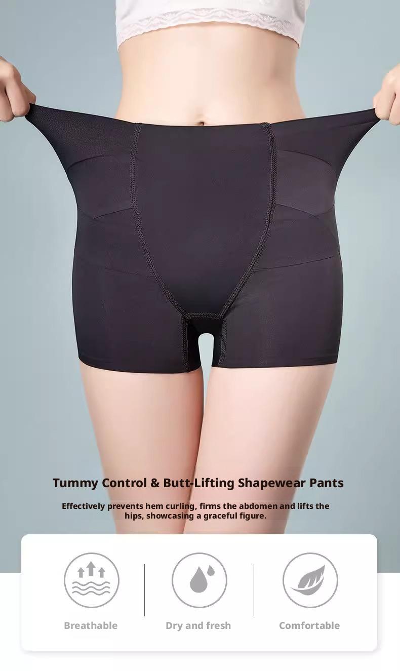 Women's Ice Silk Seamless High-Waisted Boyshorts, Hip Lifting & Hip Slimming, Graphene Breathable Safety Shorts with Pure Cotton Crotch