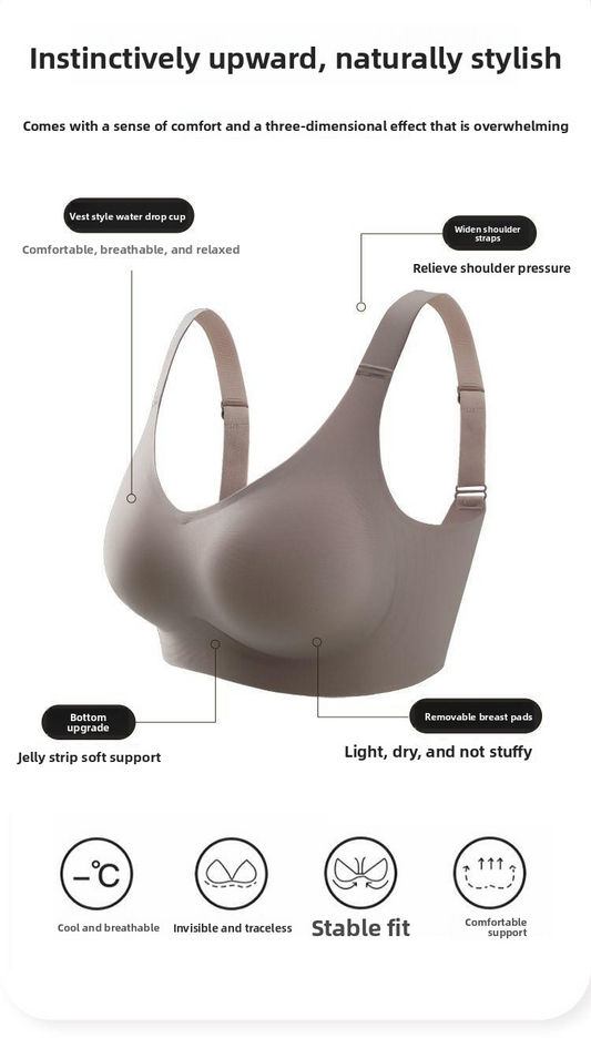 Jelly-like bra for women, seamless, wire-free, plus size, push-up, lift, supports side breast tissue, prevents sagging.