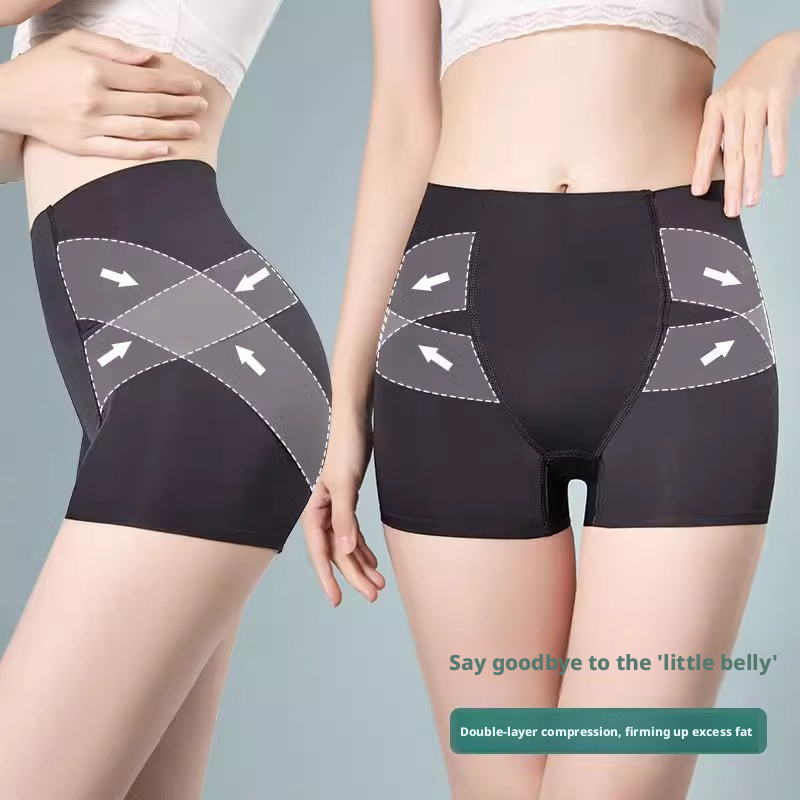 Women's Ice Silk Seamless High-Waisted Boyshorts, Hip Lifting & Hip Slimming, Graphene Breathable Safety Shorts with Pure Cotton Crotch