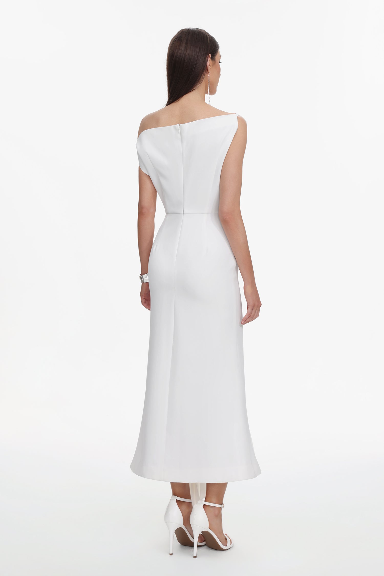 Paulina Oblique Shoulder Sleeveless Folds Midi Dress