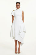 Weren Elegant Contour High Neck Asymmetric Maxi Dress