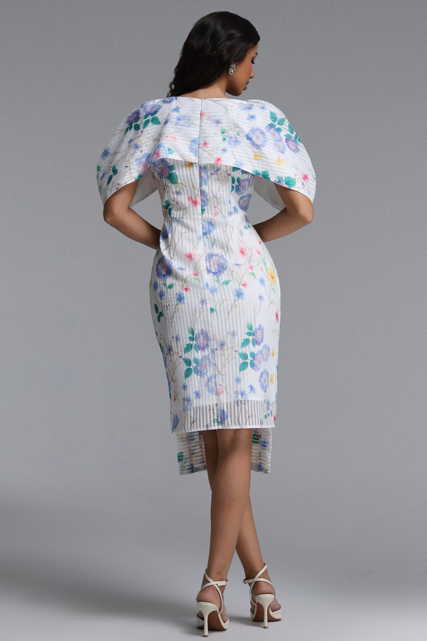 Wezal Chic Tailored Floral Print Stripe Woven Midi Dress