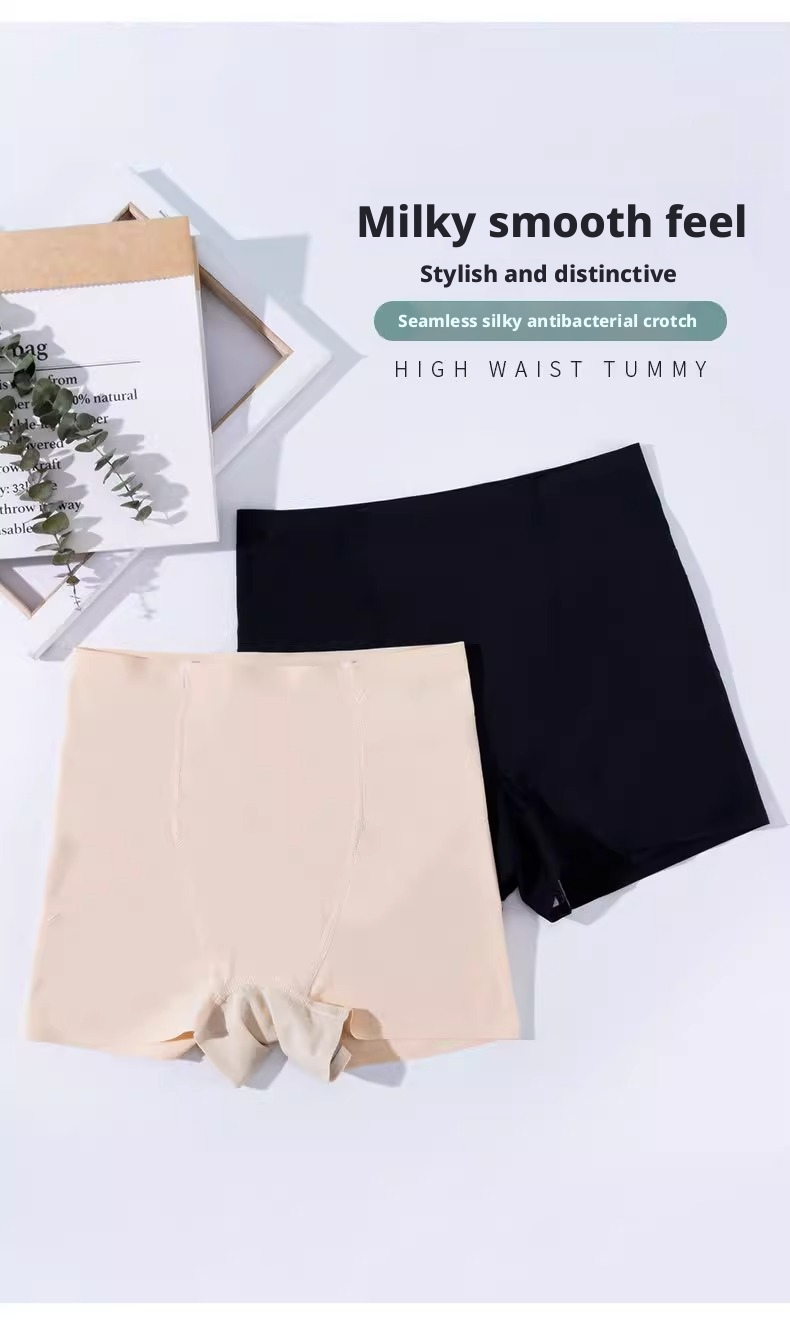 Women's Ice Silk Seamless High-Waisted Boyshorts, Hip Lifting & Hip Slimming, Graphene Breathable Safety Shorts with Pure Cotton Crotch