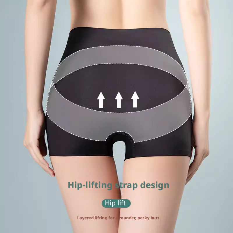 Women's Ice Silk Seamless High-Waisted Boyshorts, Hip Lifting & Hip Slimming, Graphene Breathable Safety Shorts with Pure Cotton Crotch
