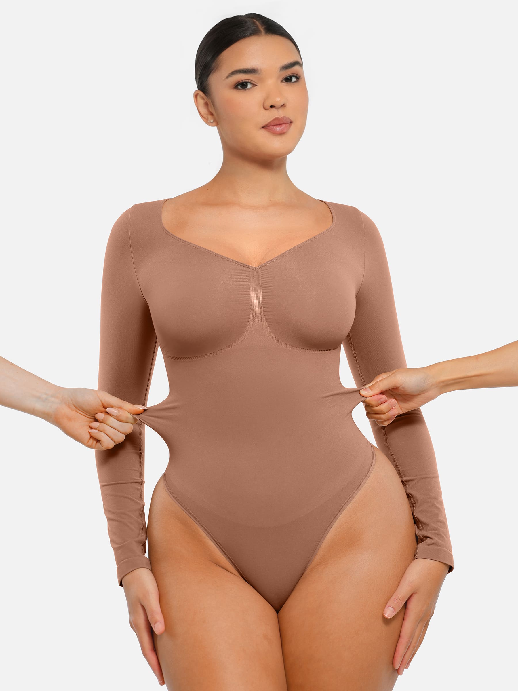 Neonwears Seamless Long Sleeve Tummy Control Thong Bodysuit