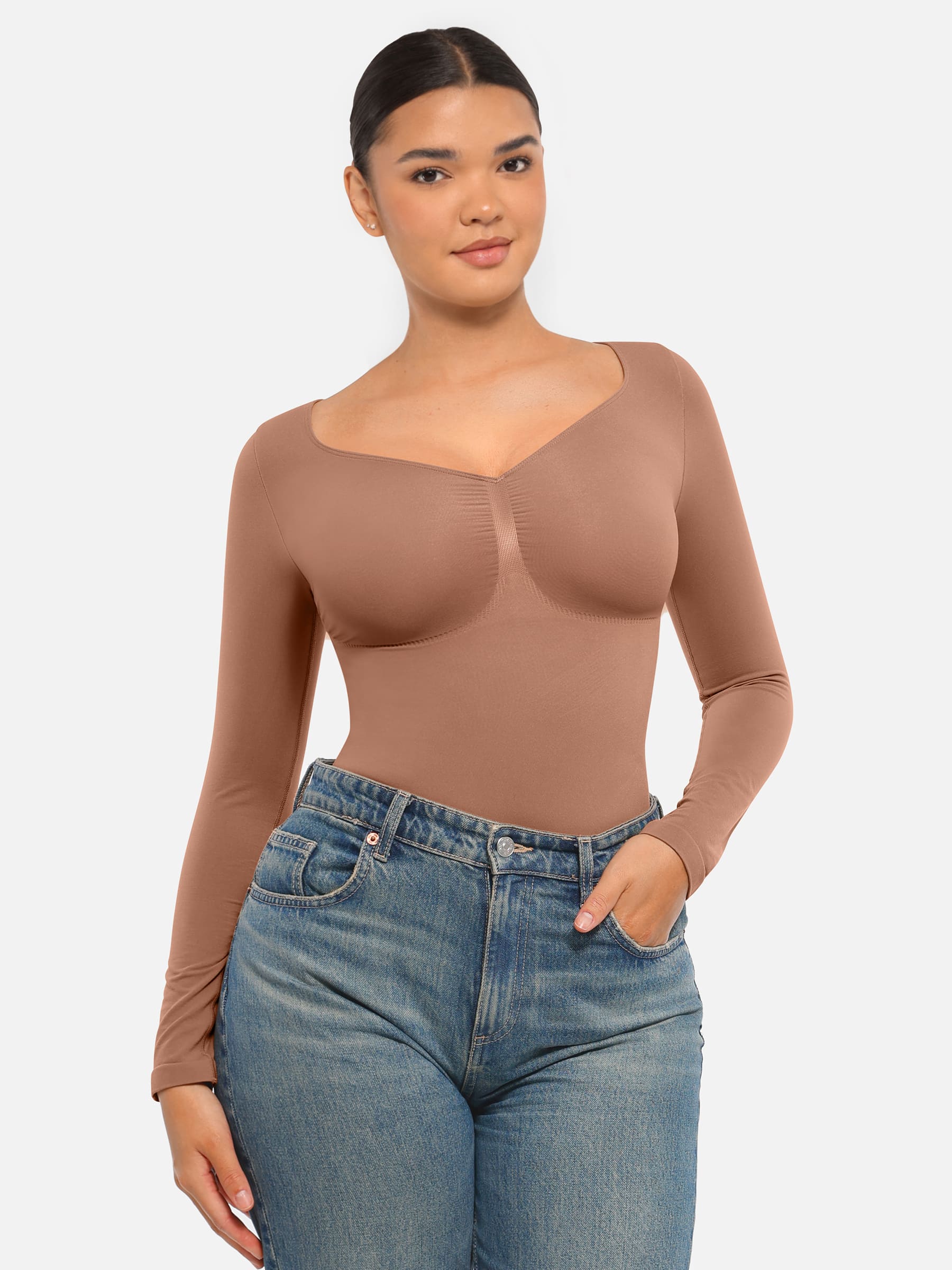 Neonwears Seamless Long Sleeve Tummy Control Thong Bodysuit