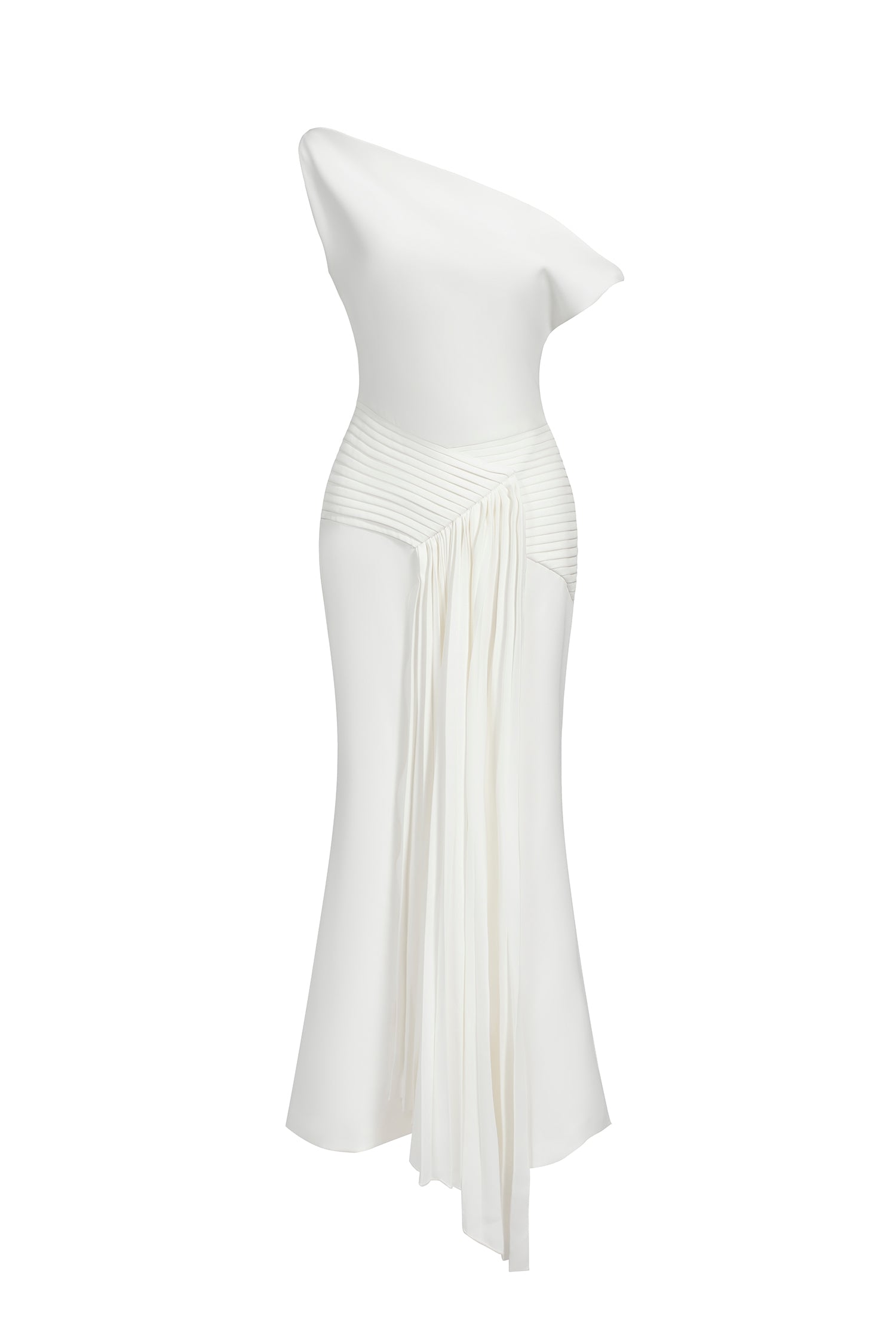 Paulina Oblique Shoulder Sleeveless Folds Midi Dress