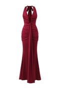 Elsie Halter Sleeveless V-Neck Wrinkles Maxi Dress