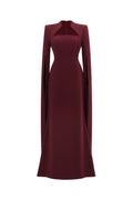 Werko Elegant Tailored Square Neck Cape Sleeve Woven Maxi Dress