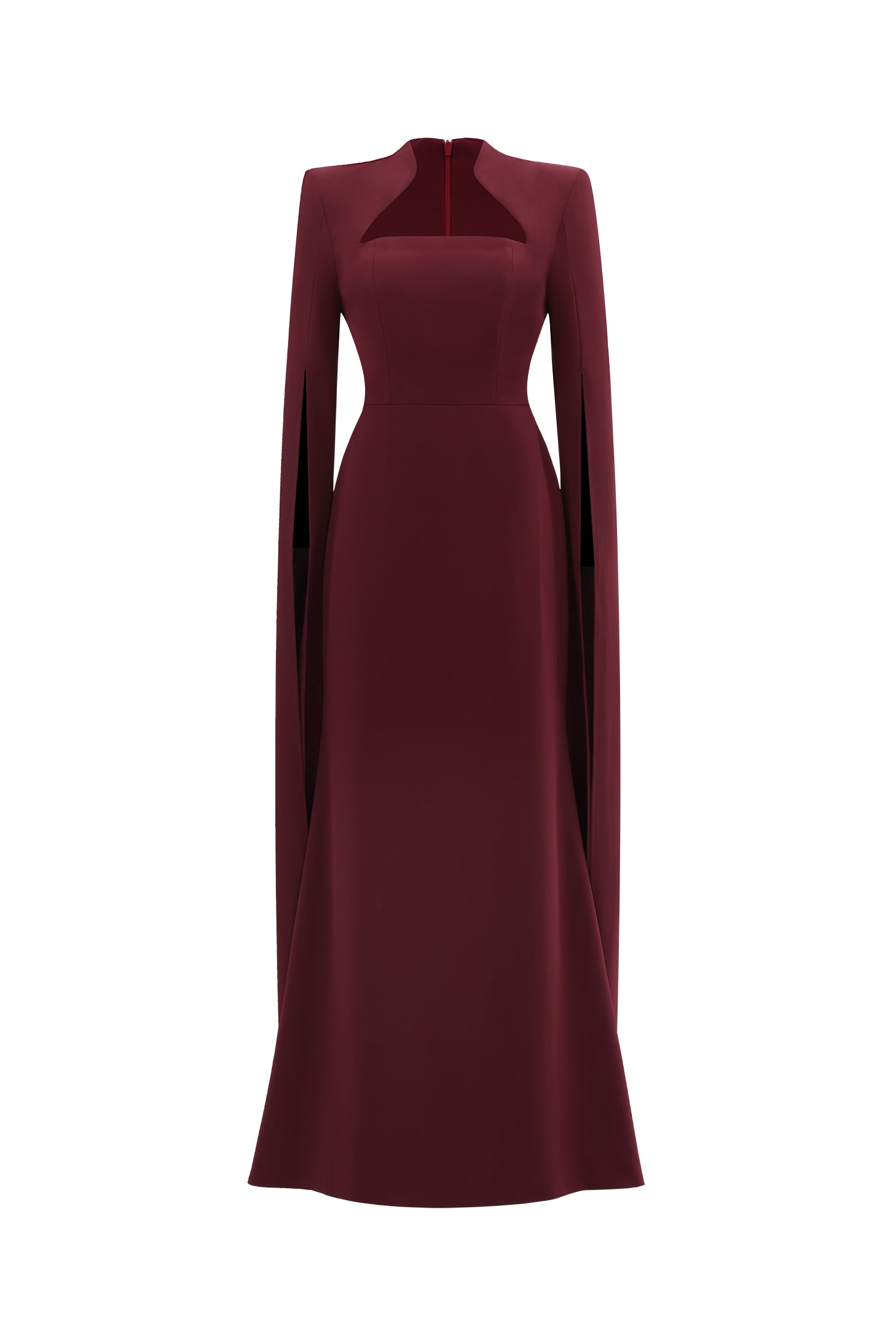 Werko Elegant Tailored Square Neck Cape Sleeve Woven Maxi Dress