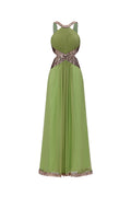 Melisa Chic Flowy Halter Pleated Cut Out Sequin Maxi Dress