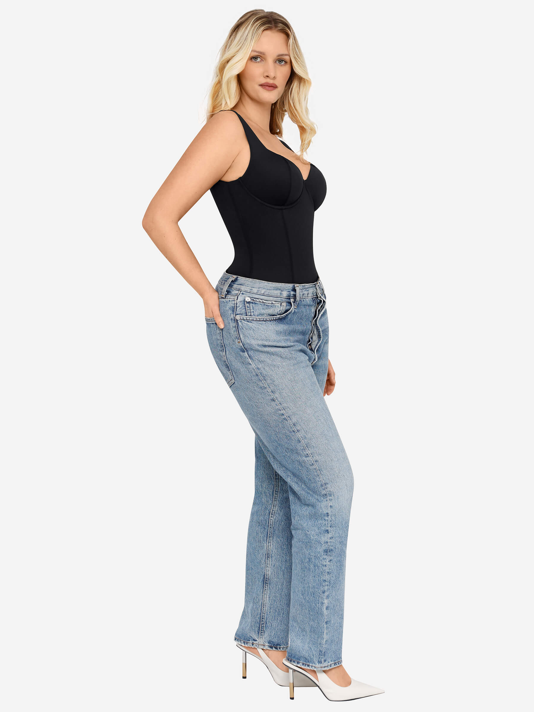 Neonwears Full Body Wide Strap V-Neck Bodysuit