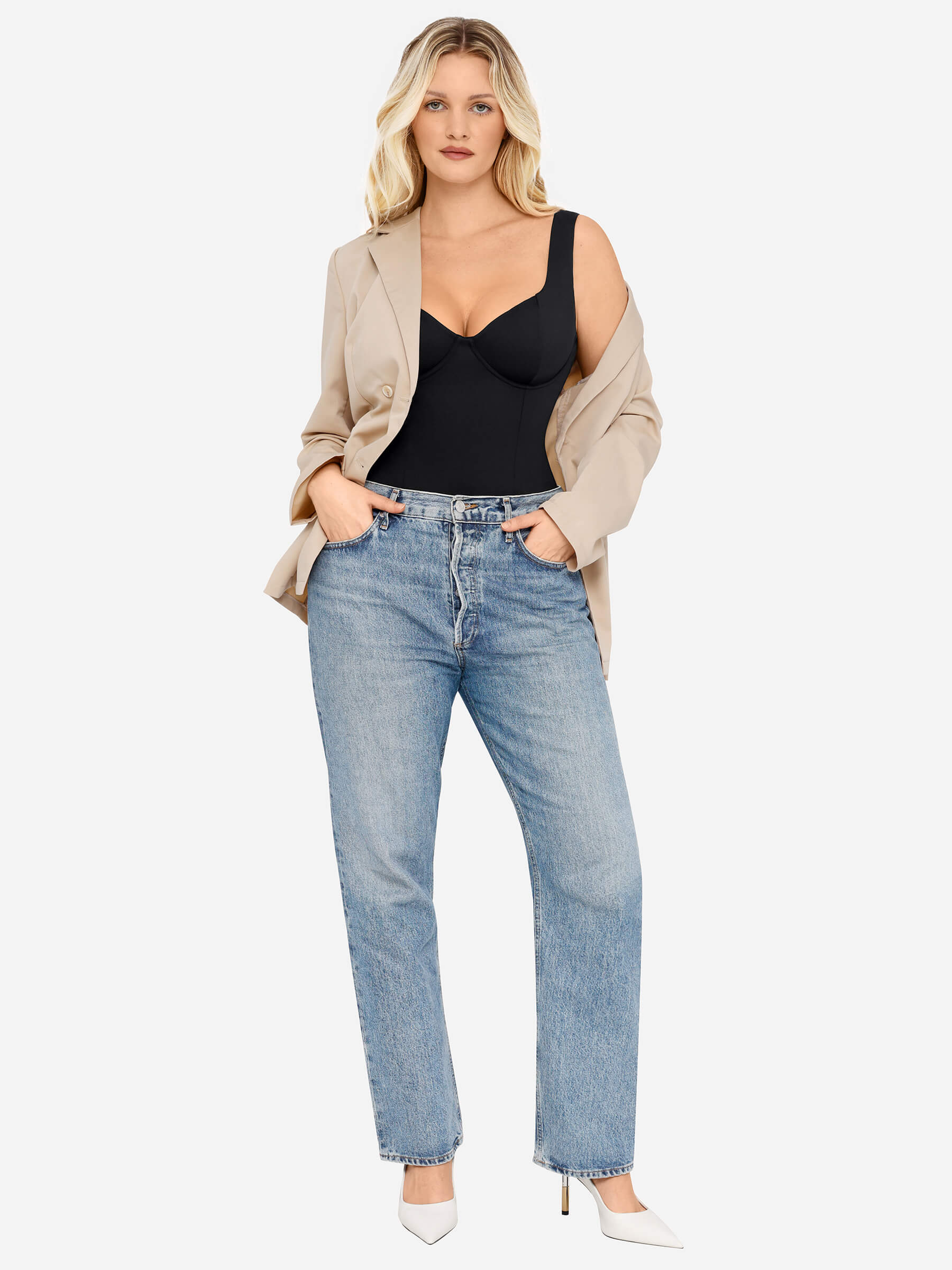 Neonwears Full Body Wide Strap V-Neck Bodysuit