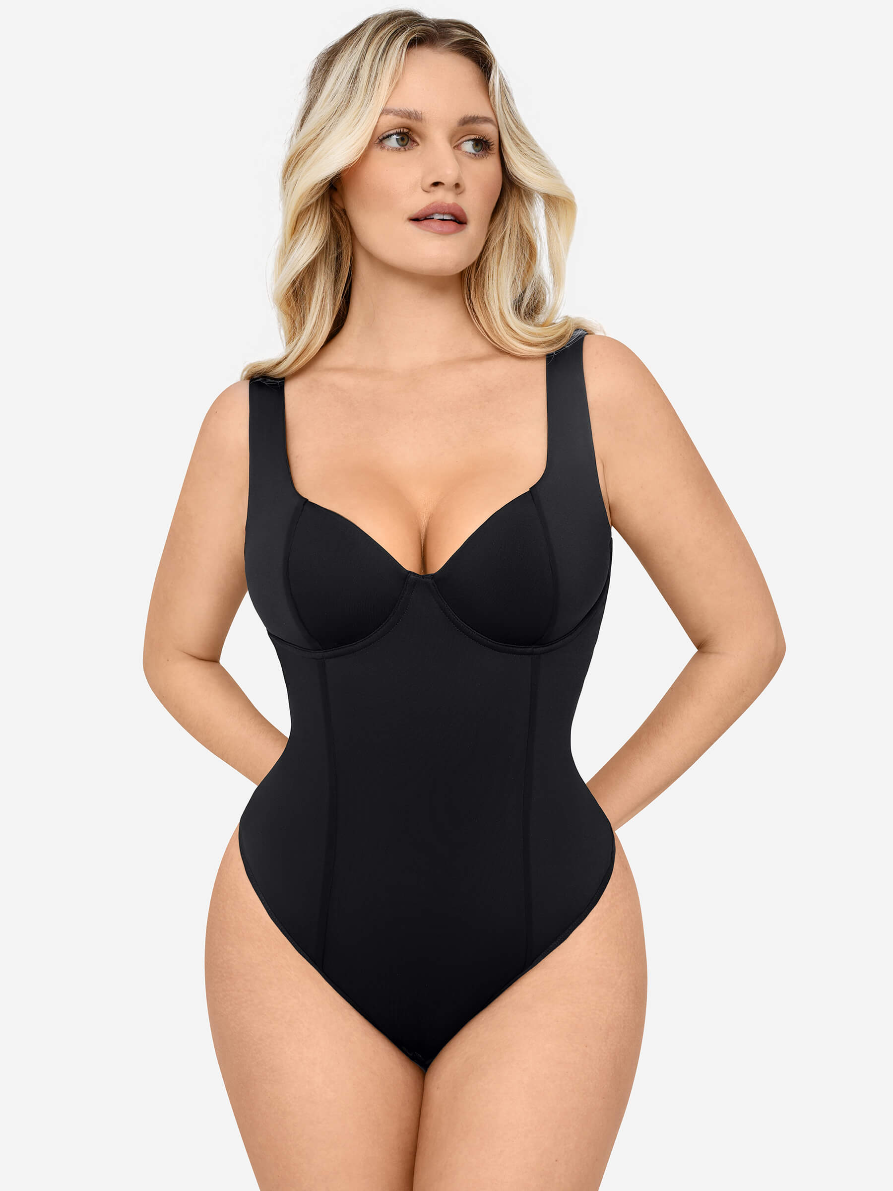 Neonwears Full Body Wide Strap V-Neck Bodysuit
