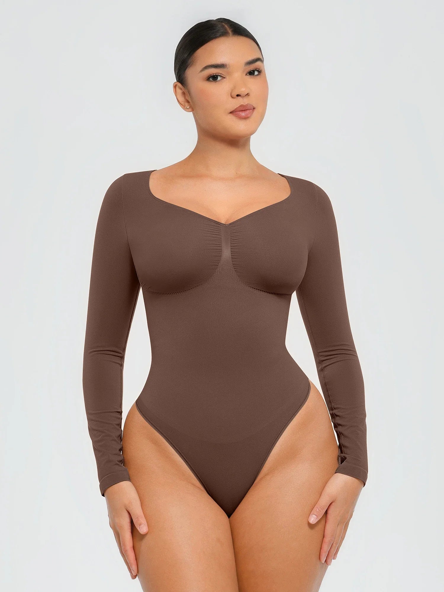 Neonwears Seamless Long Sleeve Tummy Control Thong Bodysuit