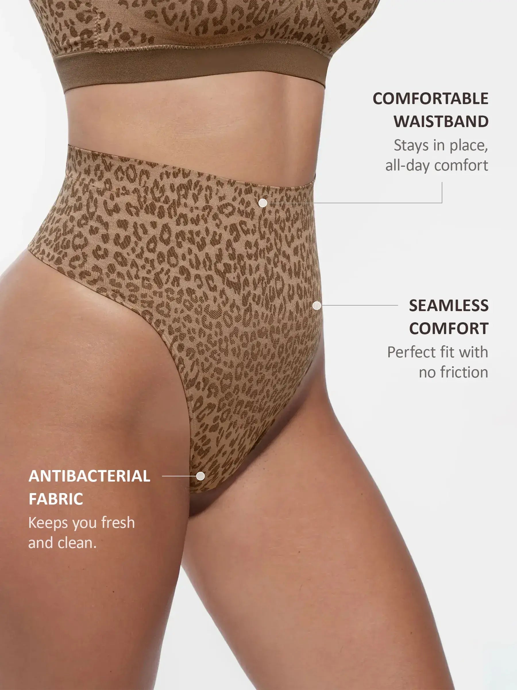 Neonwears Mid-Waisted Thong Tummy Control Leopard Panties