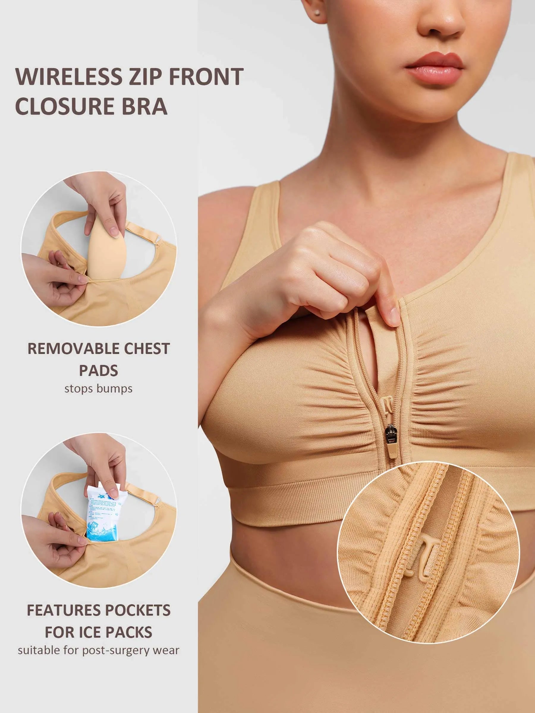 Neonwears Seamless Front-Opening Zipper Bra