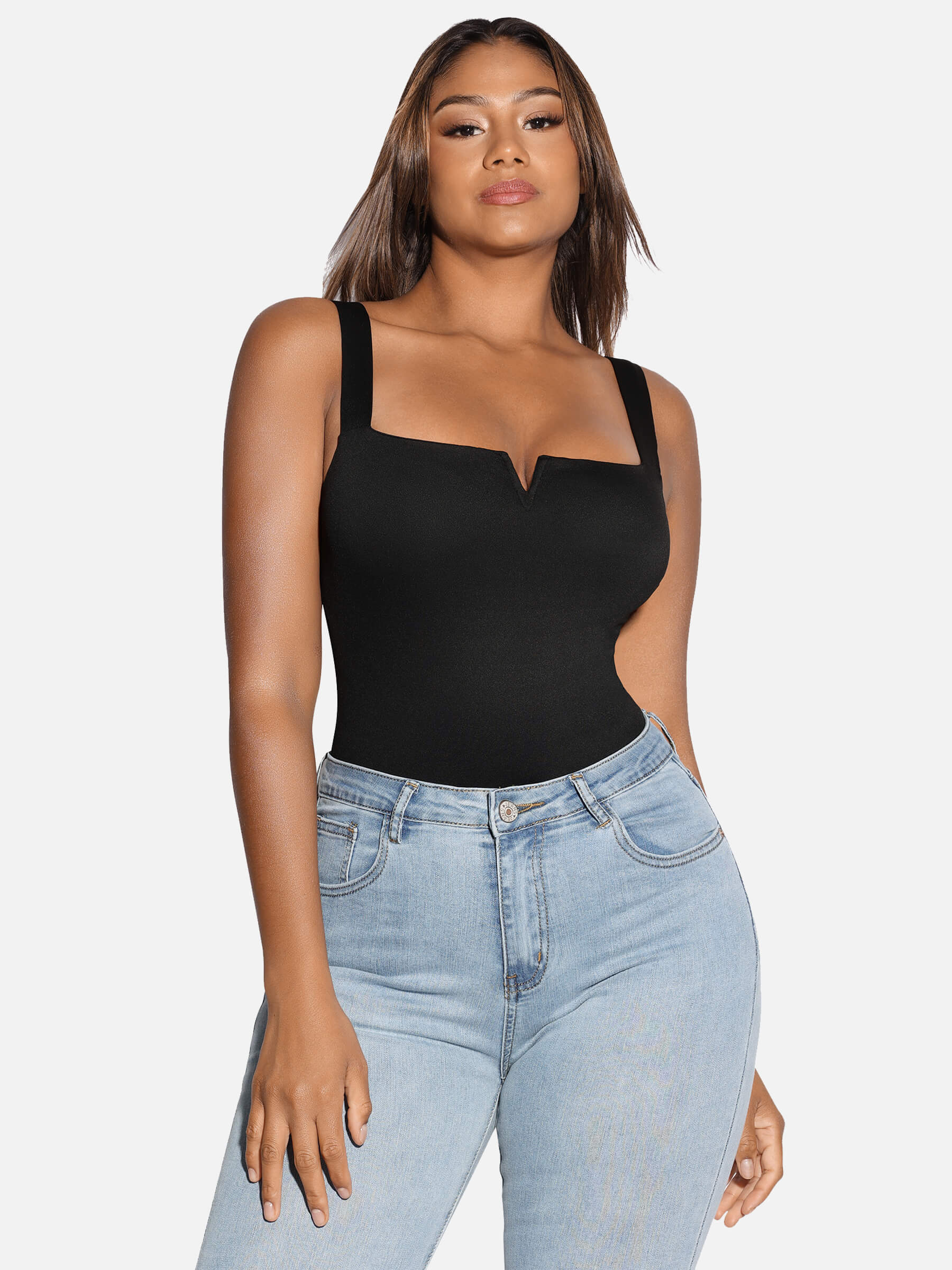 Neonwears Square Collar Elastic Outerwear Shape Bodysuit