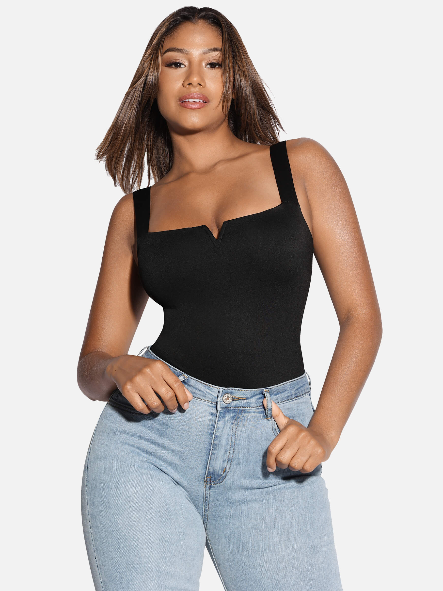 Neonwears Square Collar Elastic Outerwear Shape Bodysuit