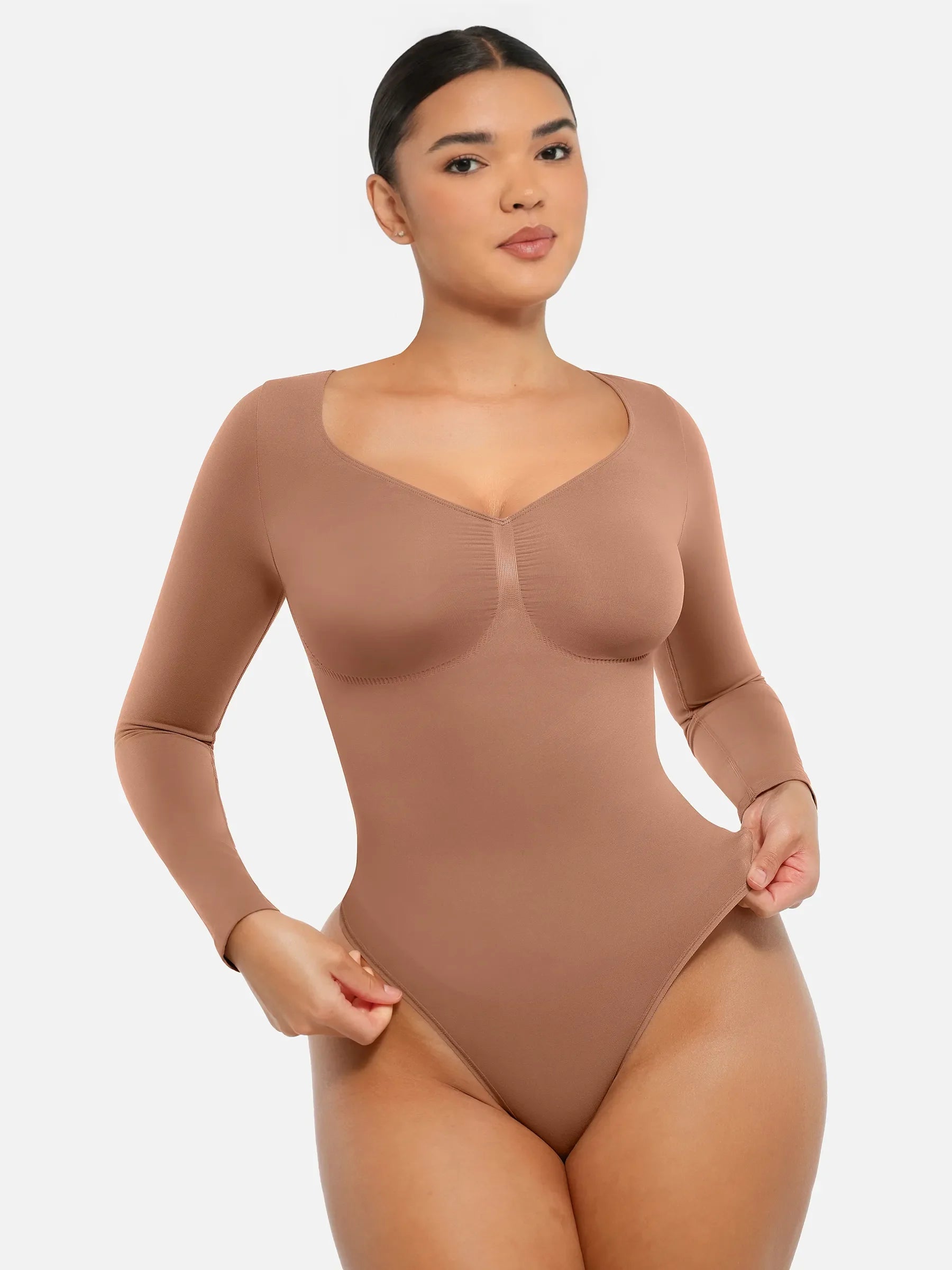 Neonwears Seamless Long Sleeve Tummy Control Thong Bodysuit