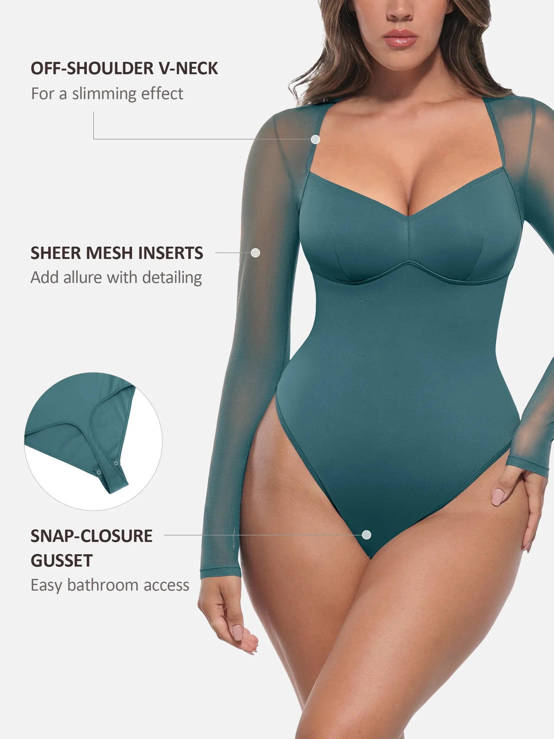 Neonwears Mesh Panel V-Neck Bodysuit