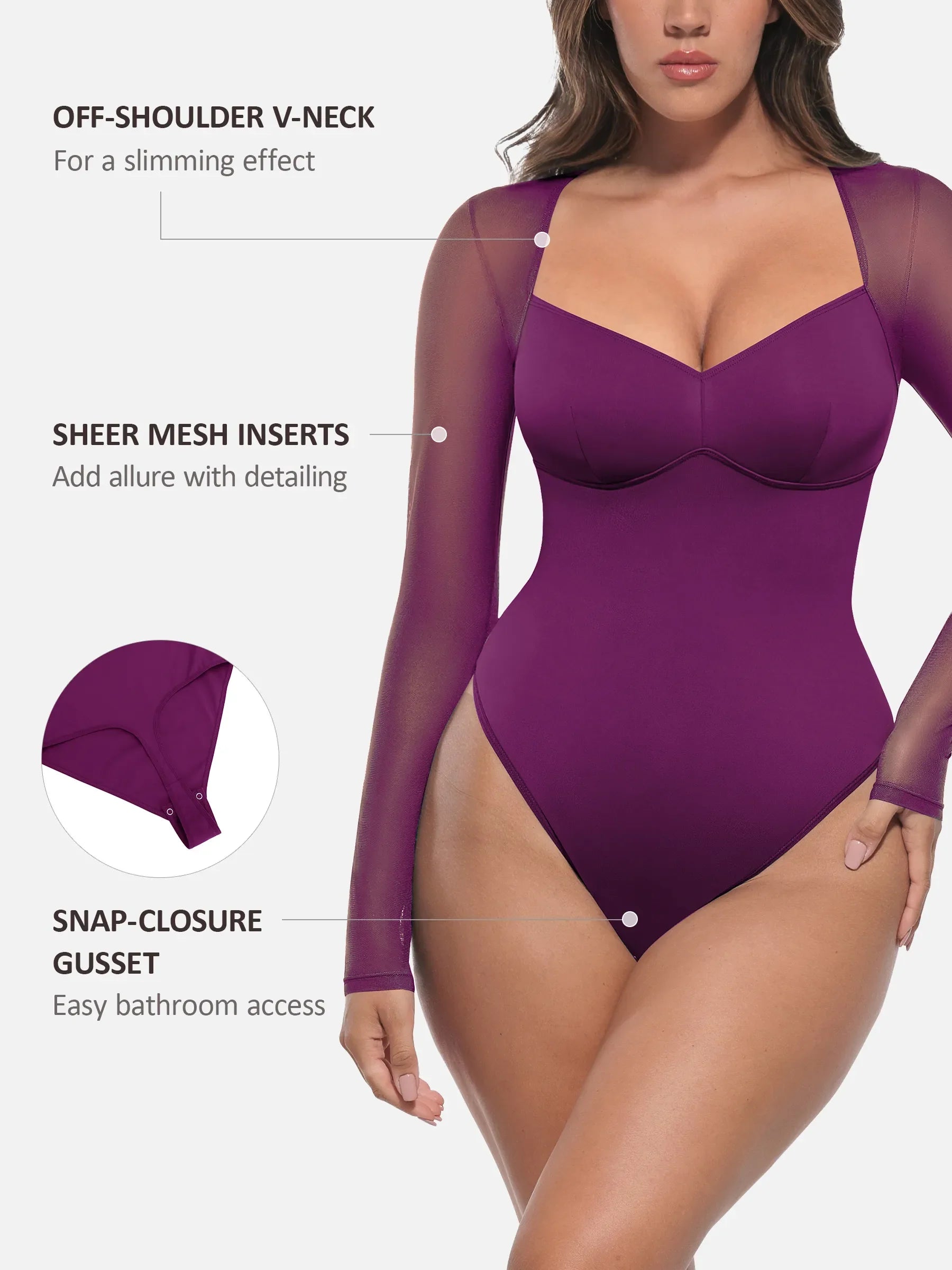 Neonwears Mesh Panel V-Neck Bodysuit