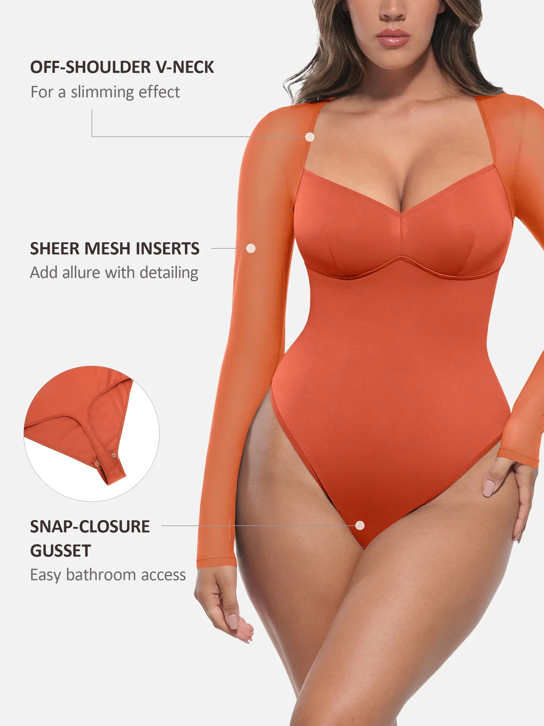 Neonwears Mesh Panel V-Neck Bodysuit