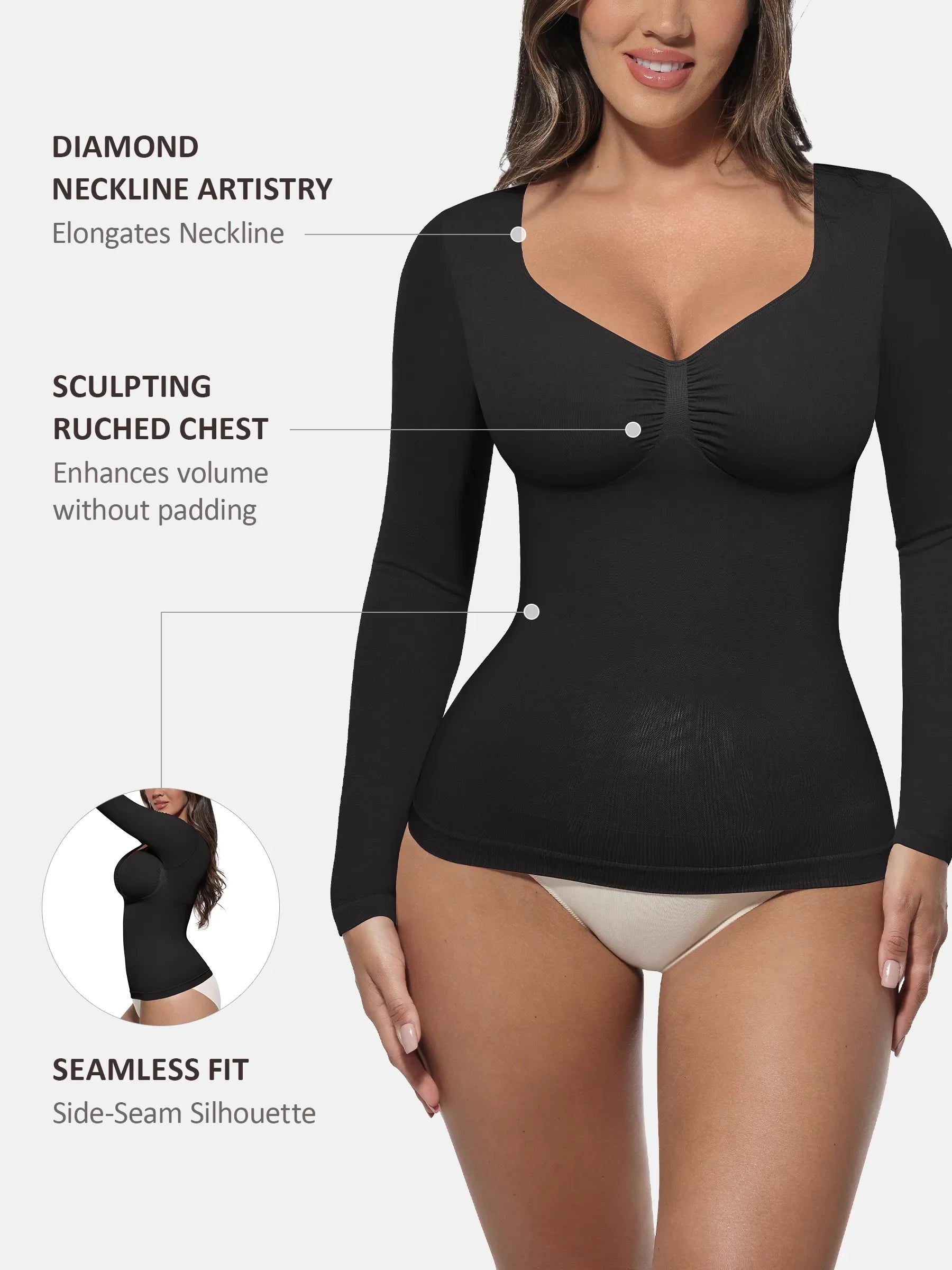 Neonwears Seamless Long Sleeve Tummy Control Thong Bodysuit