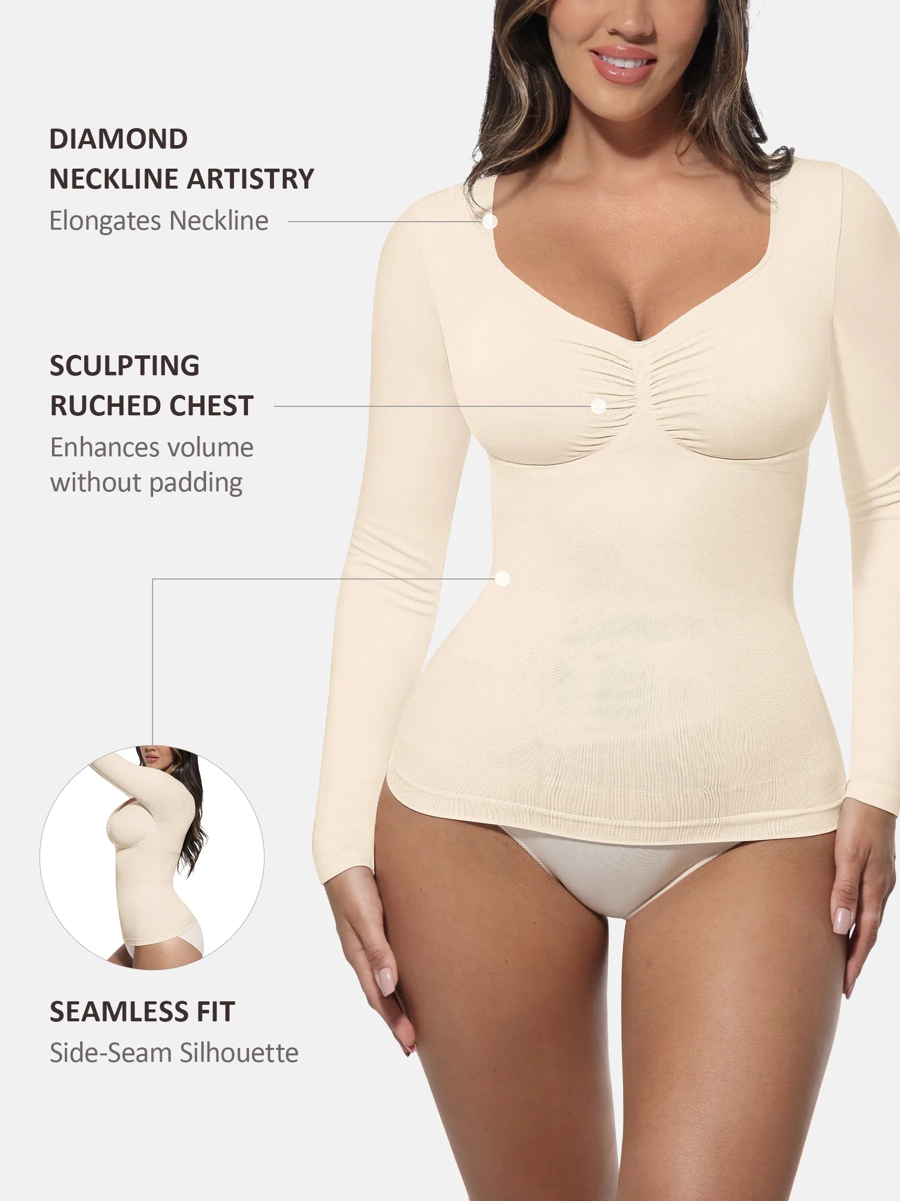 Neonwears Seamless Long Sleeve Tummy Control Thong Bodysuit