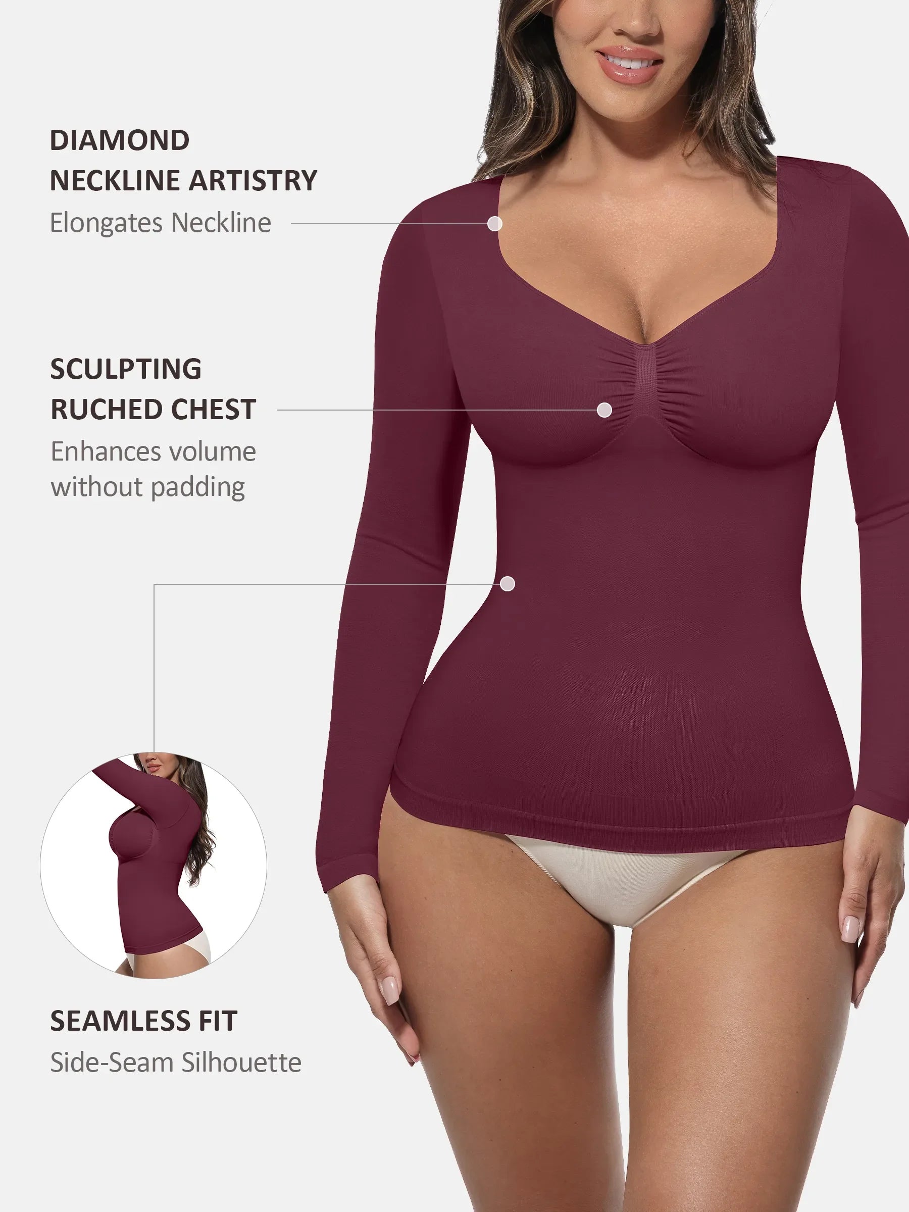 Neonwears Seamless Long Sleeve Tummy Control Thong Bodysuit