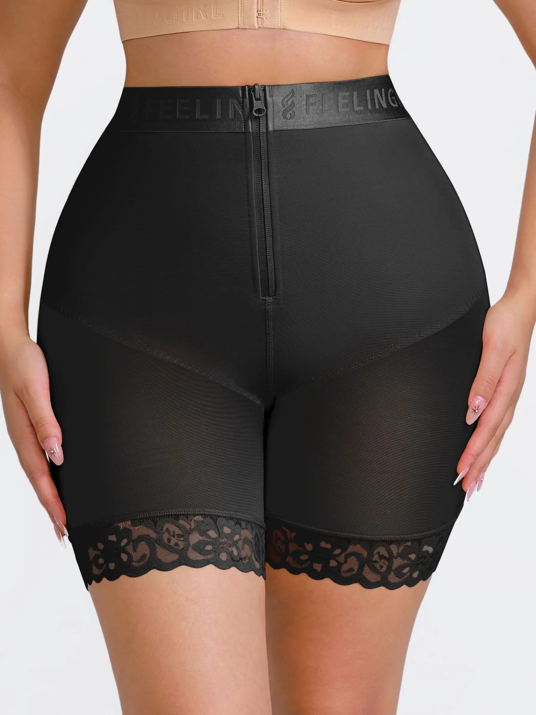 Neonwears Front-Zip Mid-Waist Shapewear Shorts