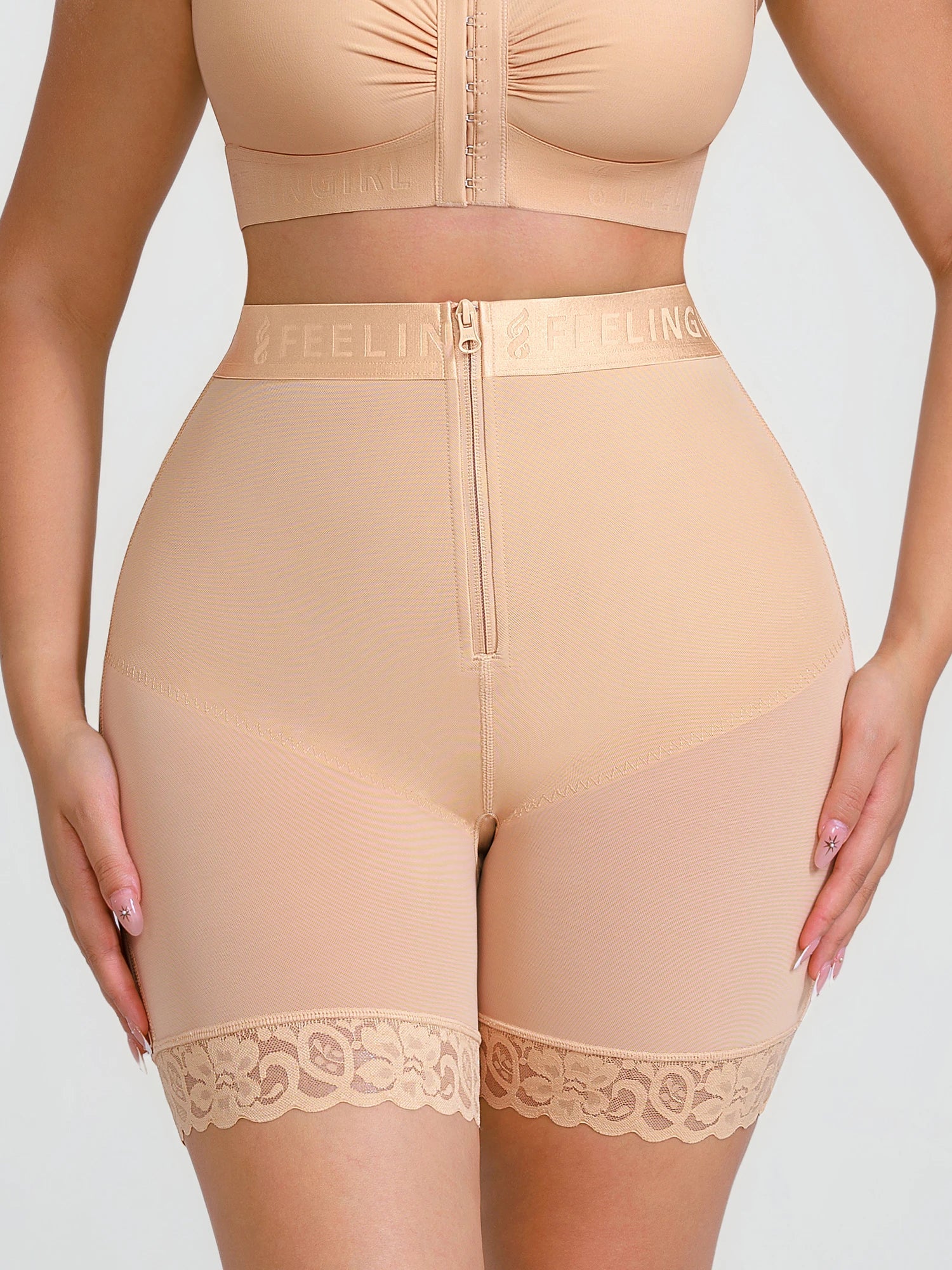 Neonwears Front-Zip Mid-Waist Shapewear Shorts