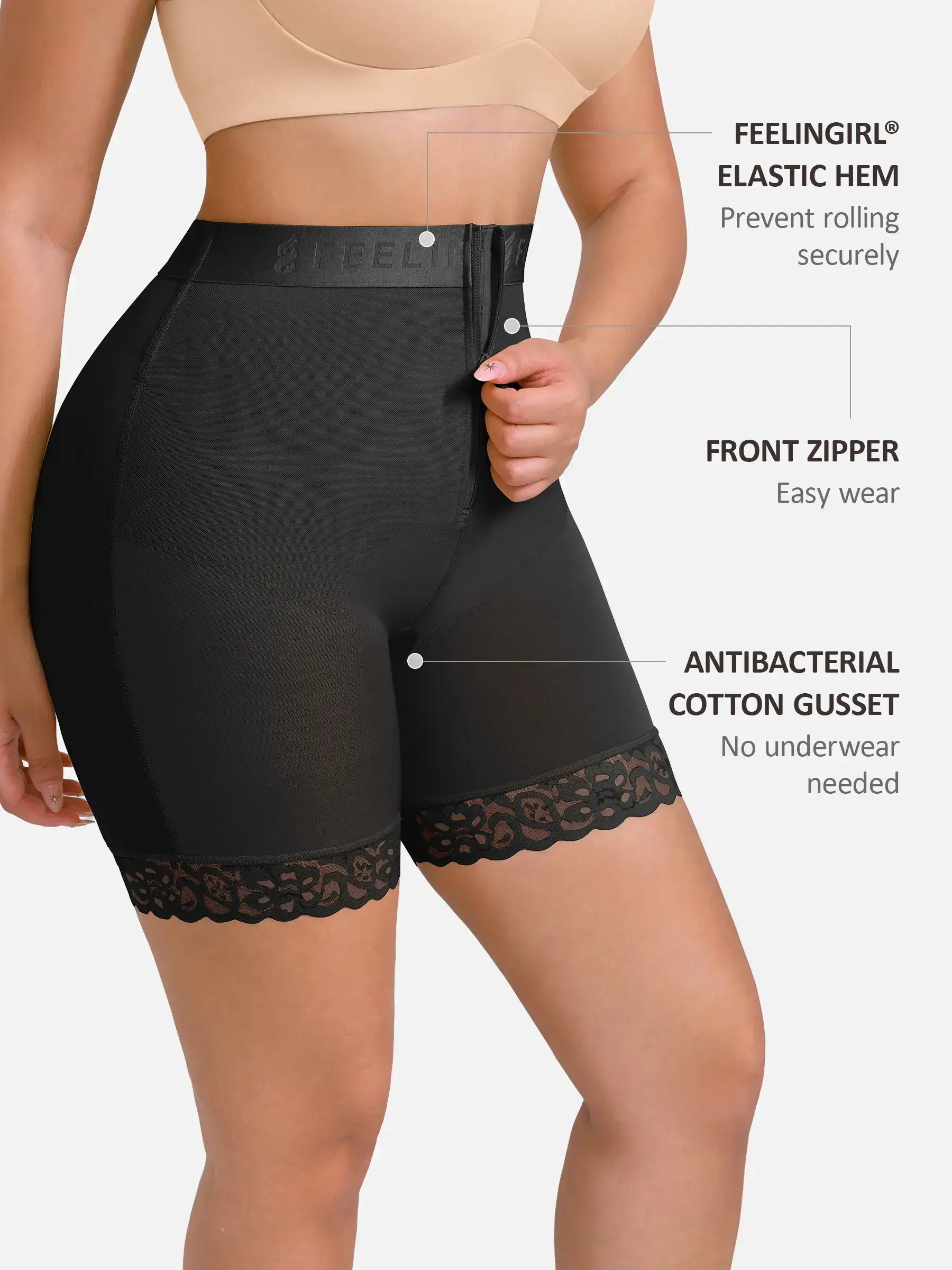 Neonwears Front-Zip Mid-Waist Shapewear Shorts