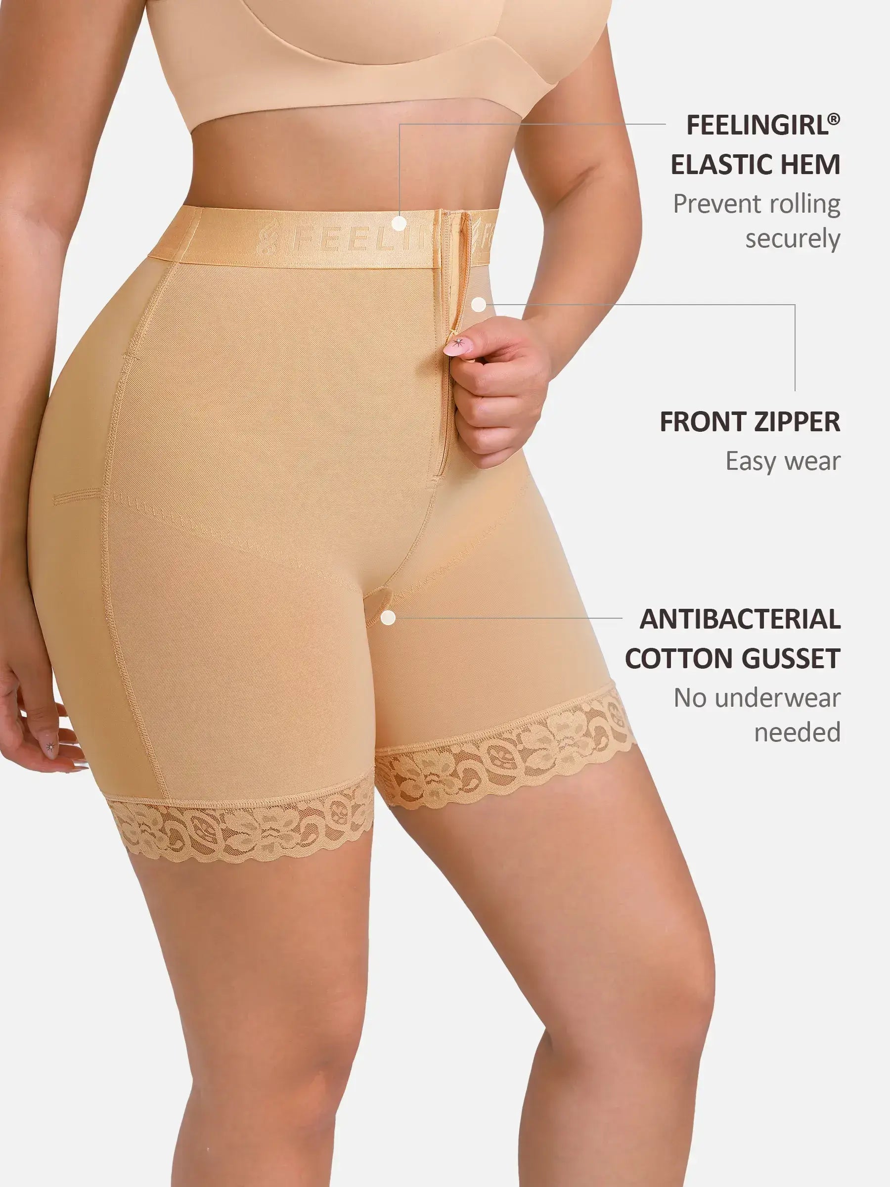 Neonwears Front-Zip Mid-Waist Shapewear Shorts