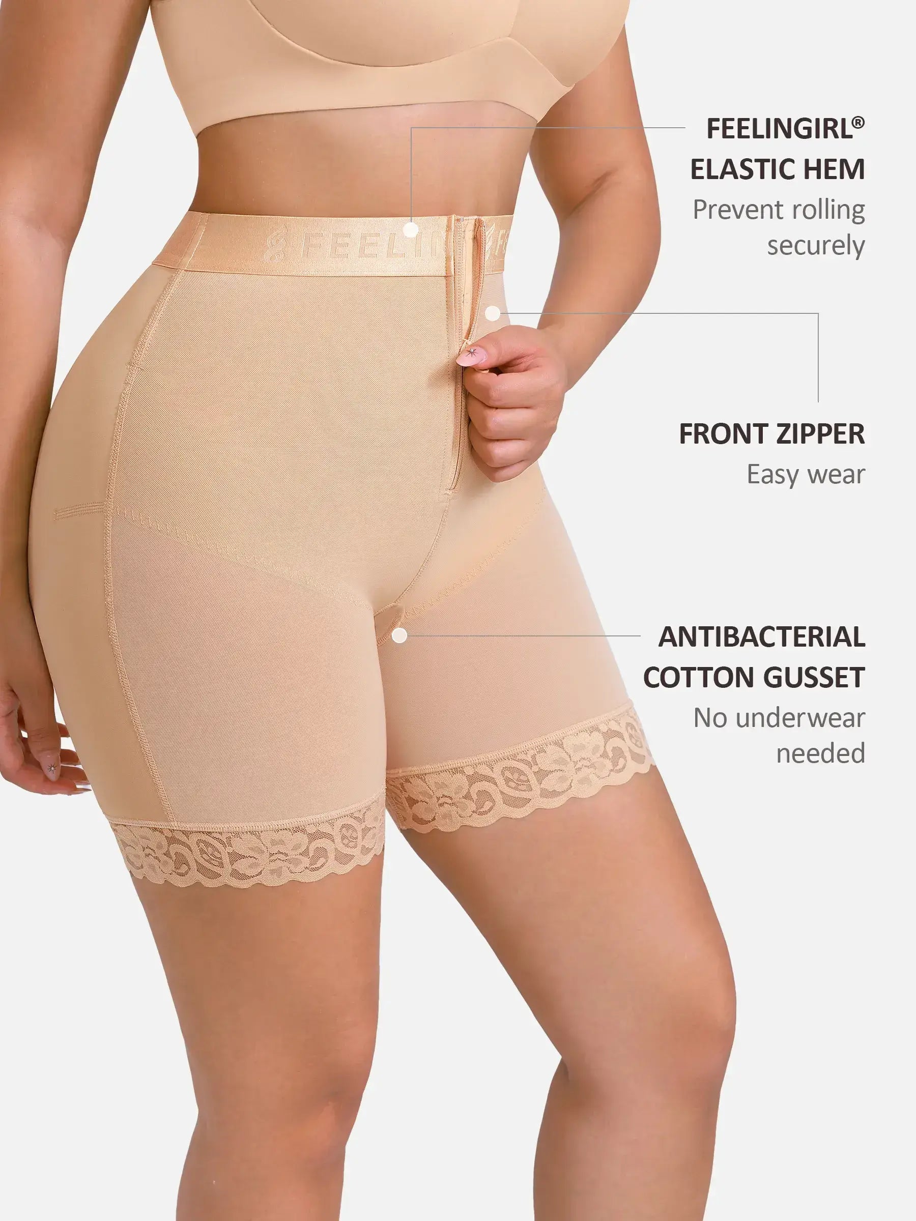 Neonwears Front-Zip Mid-Waist Shapewear Shorts